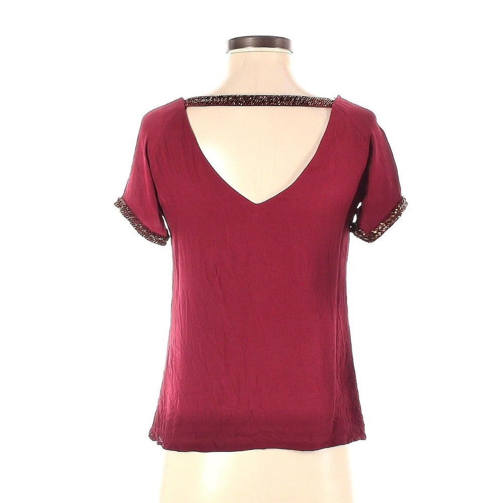 $328 REBECCA MINKOFF Zoey 100% Silk Beaded Top Merlot Cocktail Blouse SIZE 0 EUC - Picture 5 of 16